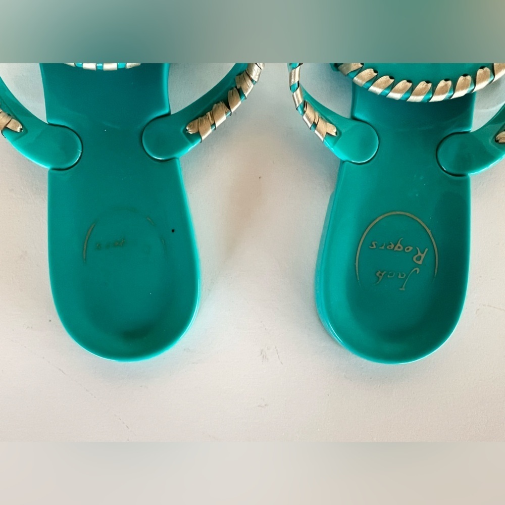 Jack Rogers Georgica Metallic Jelly Flip Flop Sandals, Caribbean Blue, size 9 - Picture 4 of 11
